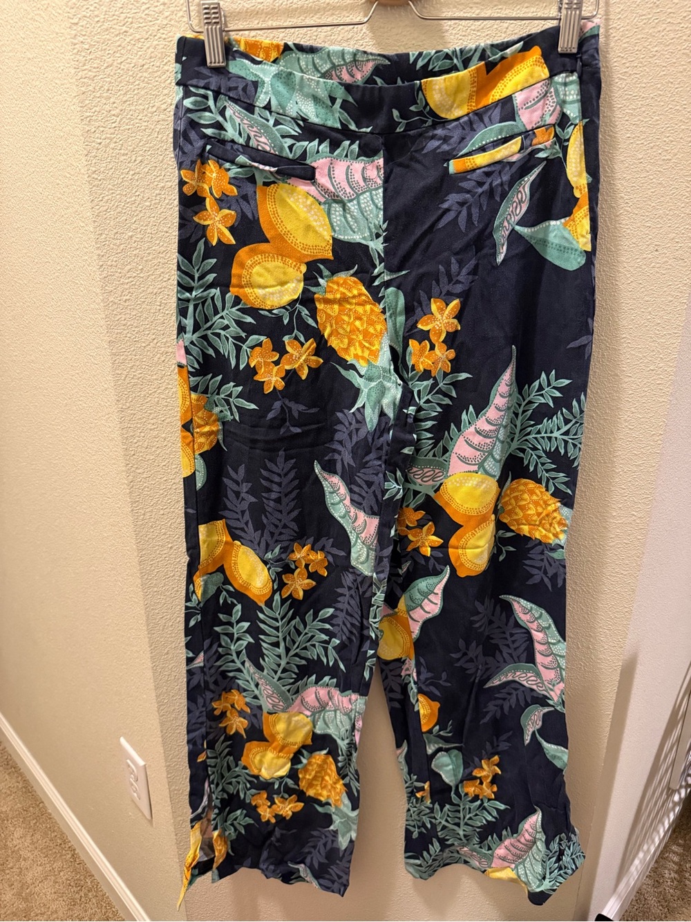 Maeve Navy Pineapple & Floral Wide-Leg Pants